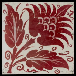 Tile with Stylised Flower with Two Leaves and Tendrils, 1882-88